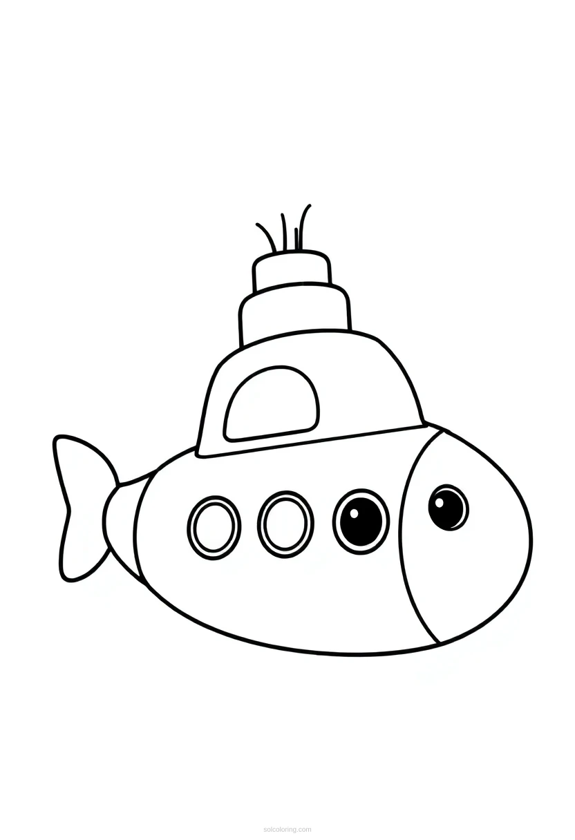 Submarine Cute Cartoon coloring page for kids