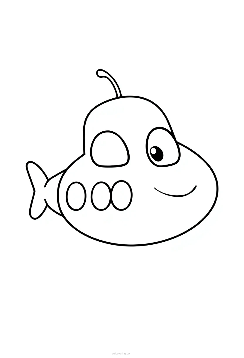 Submarine Cute Cartoon coloring page for kids