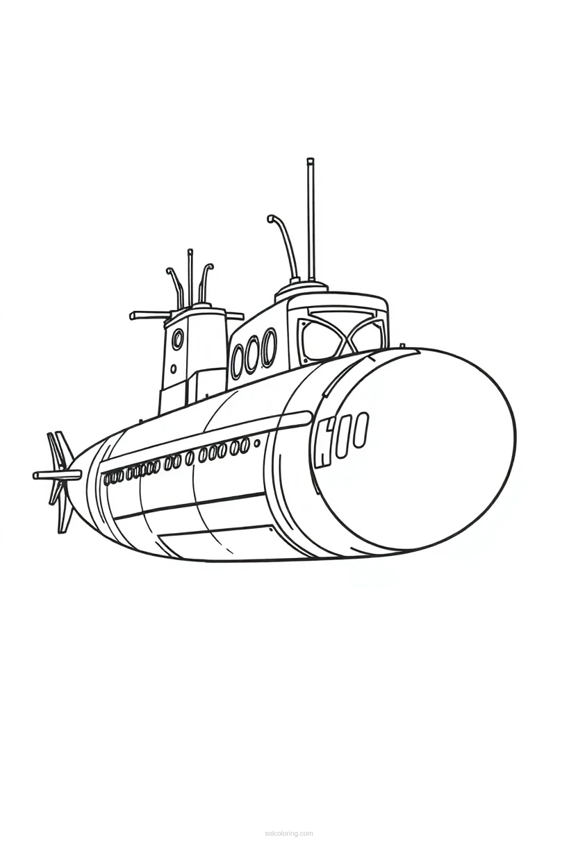 Submarine Cute Cartoon coloring page for kids