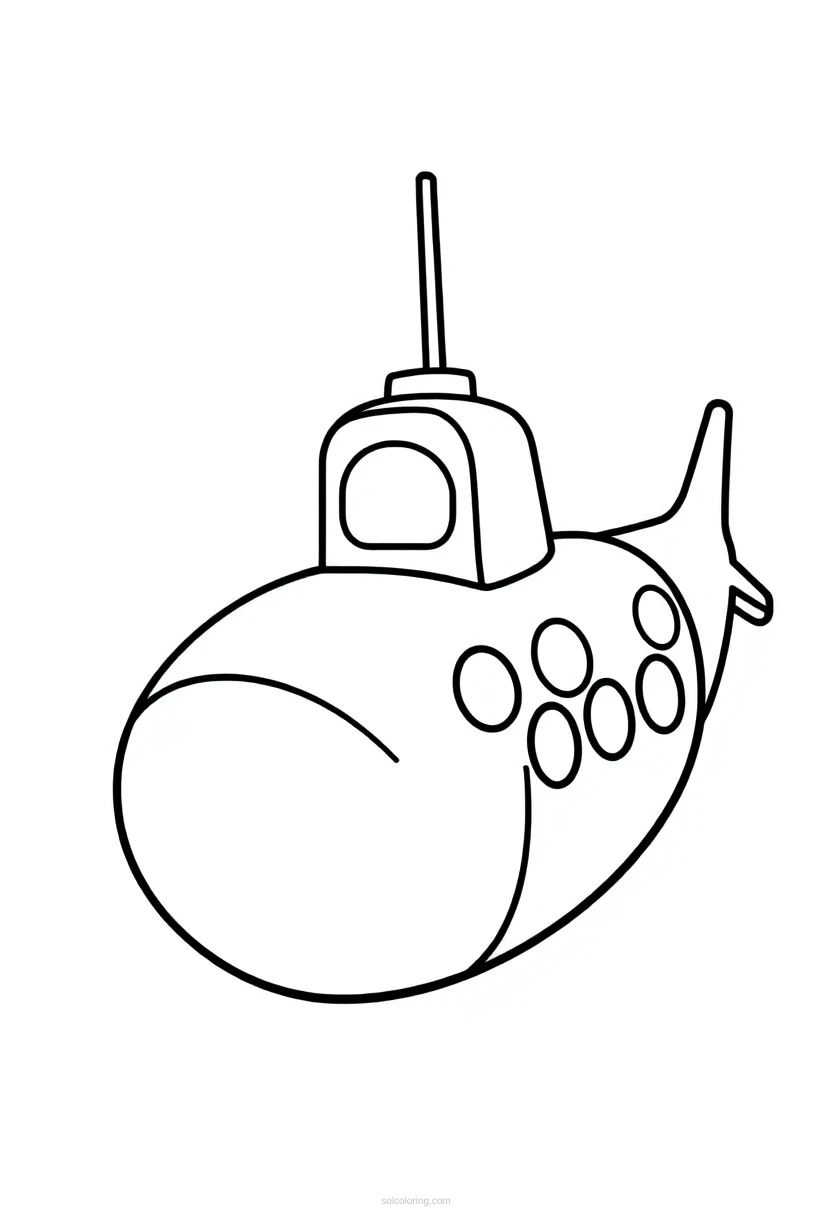 Submarine Cute Cartoon coloring page for kids