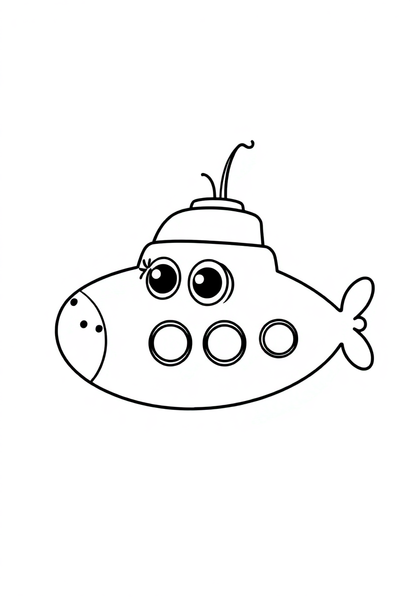 Submarine coloring page, free printable