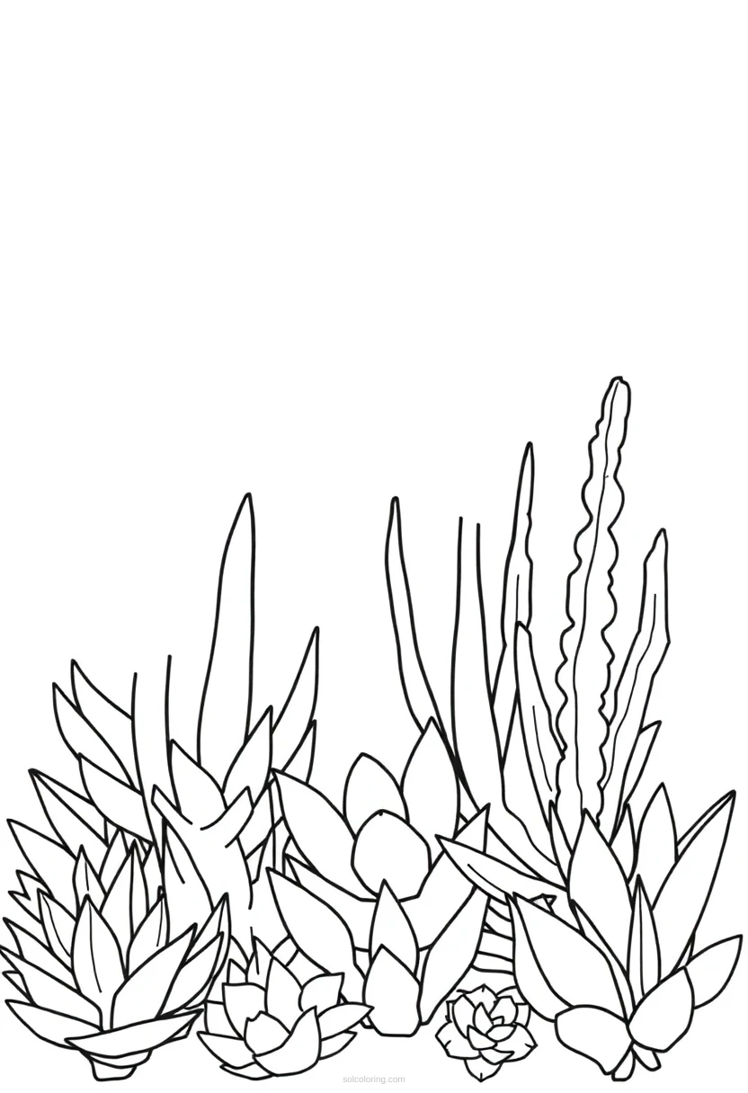 Succulent Garden Cute Cartoon coloring page for kids