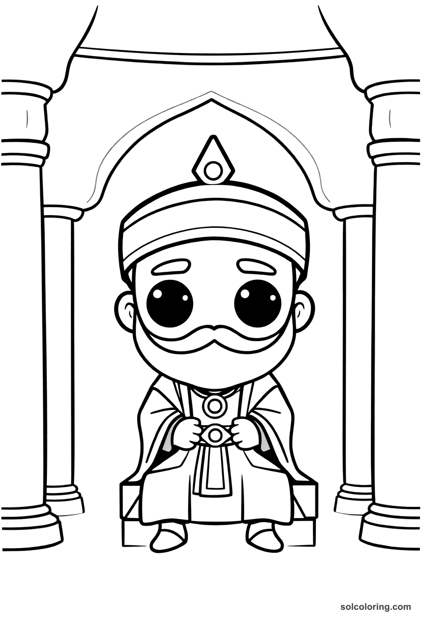 Chibi Suleiman the Lawgiver in the Divan coloring page, free printable chibi style