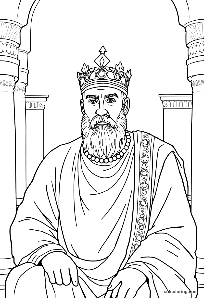 Suleiman the Lawgiver in the Divan coloring page, free printable detailed style