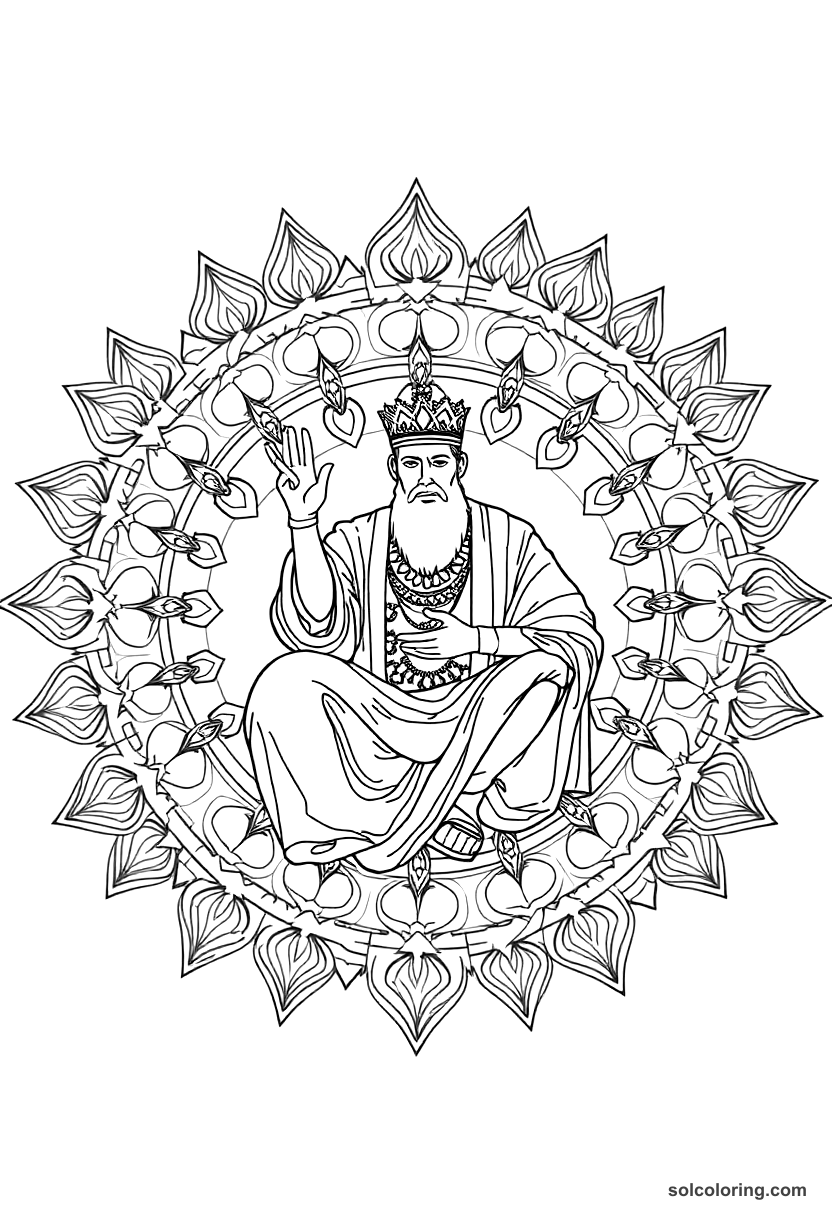 Mandala Suleiman the Lawgiver in the Divan coloring page, free printable mandala style