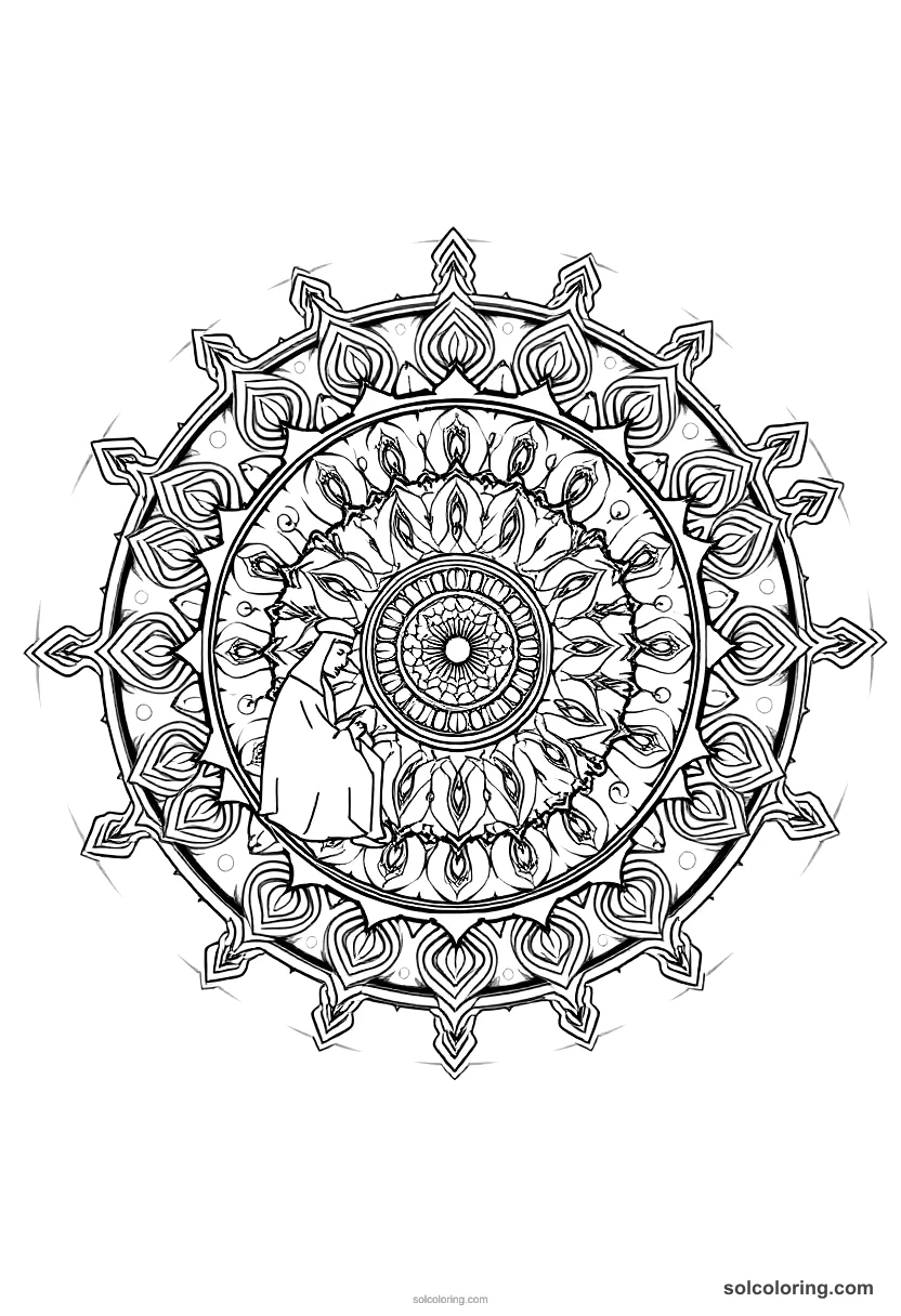 Mandala Suleiman the Magnificent in His Court mandala coloring page for kids