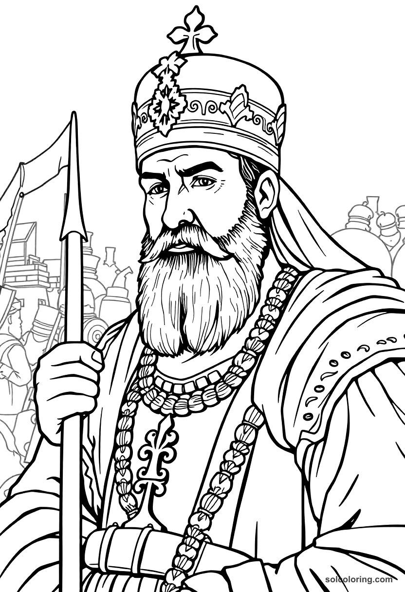 Sultan Mehmed IV at the Vienna Siege coloring page, free printable detailed style
