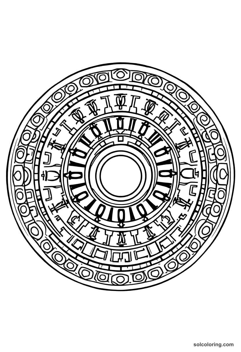 Mandala Sumerian Cuneiform Clay Tablet School coloring page, free printable mandala style