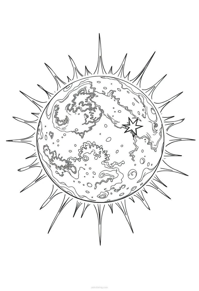 Sun With Solar Flares coloring page for kids