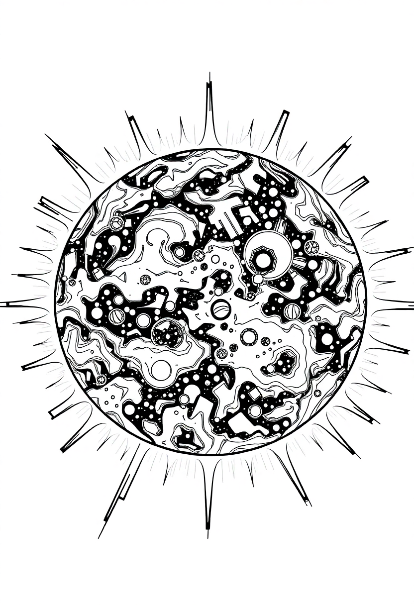 Sun with Solar Flares coloring page, free printable