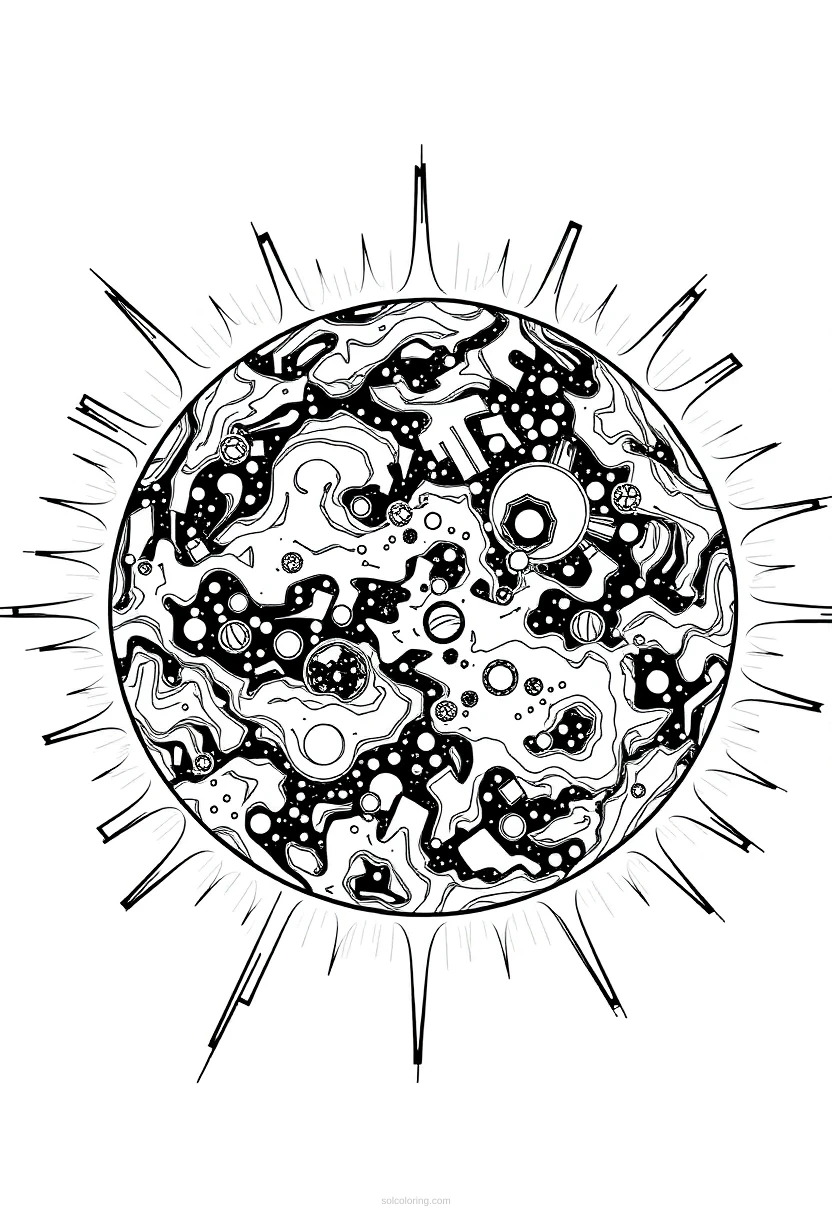 Sun with Solar Flares coloring page for kids