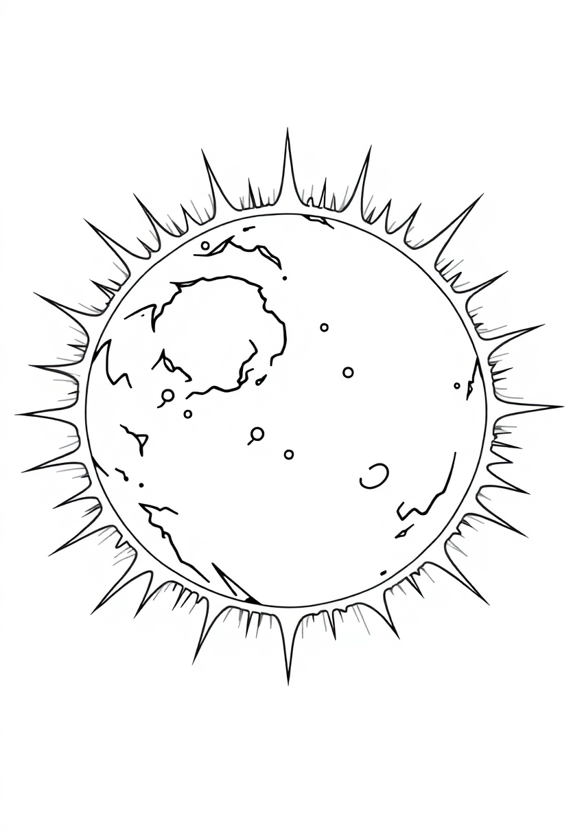 Sun with Solar Flares coloring page, free printable