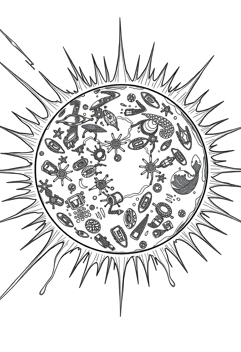 Sun with Solar Flares coloring page, free printable