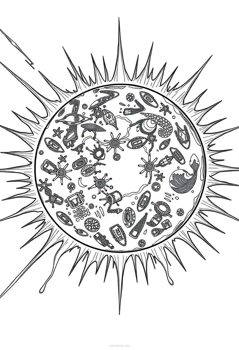 Sun With Solar Flares coloring page for kids