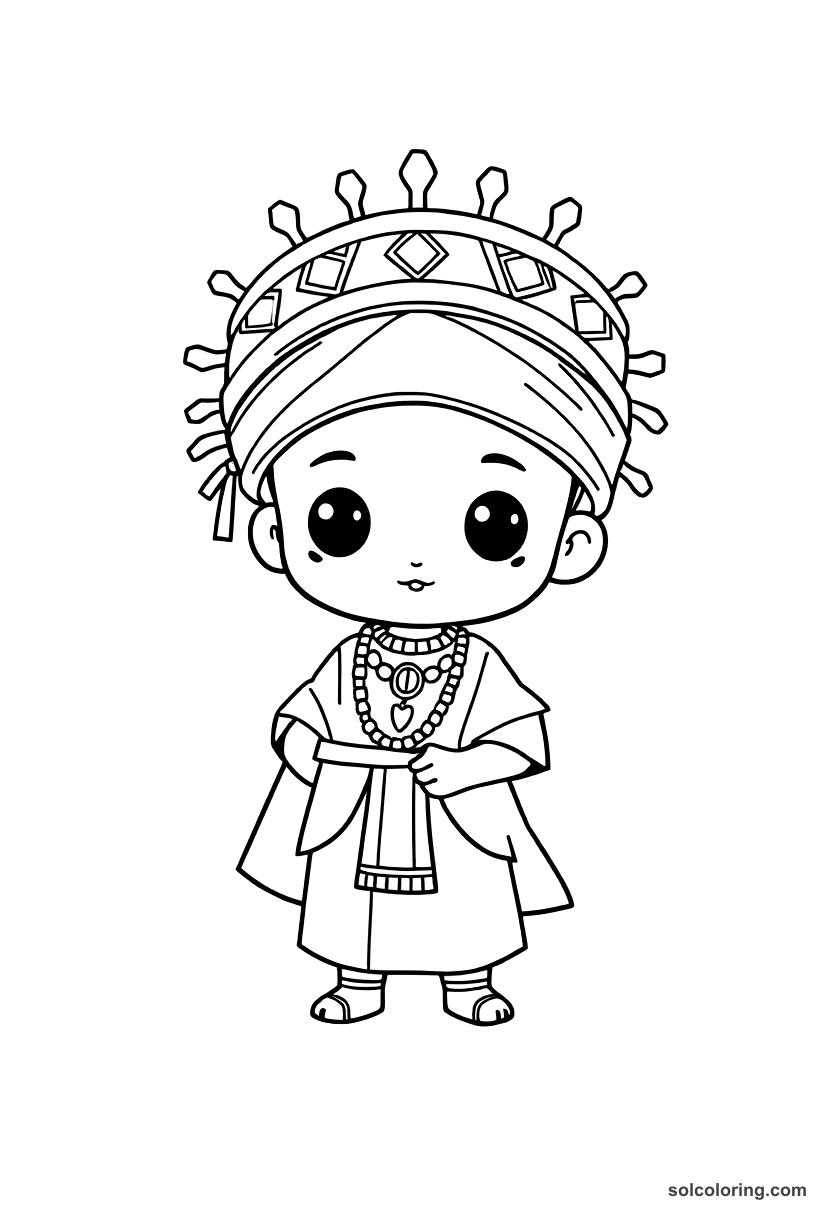 Chibi Sundiata Keita Founding the Mali Empire coloring page, free printable chibi style