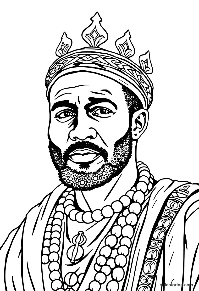 Sundiata Keita Founding the Mali Empire coloring page, free printable detailed style