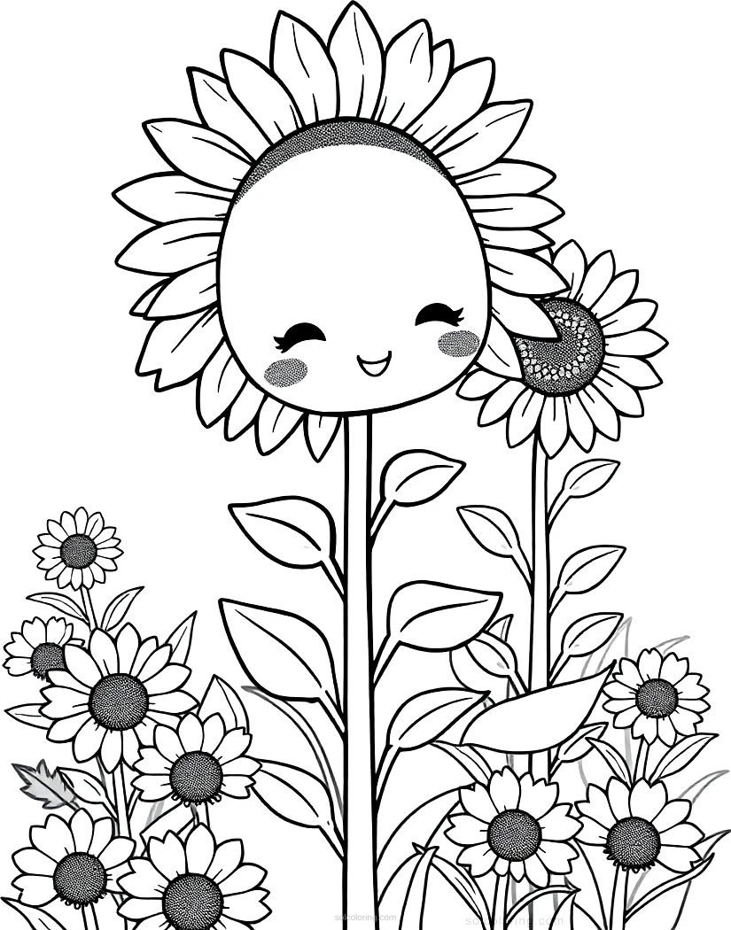 Sunflower Field Painting coloring page for kids