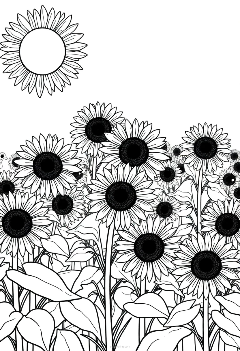 Sunflower Field Painting coloring page for kids