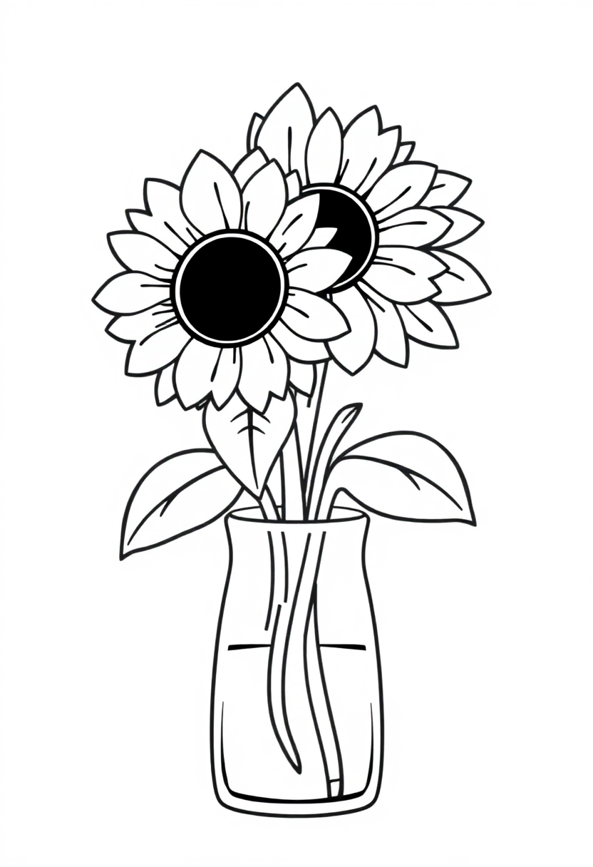 Sunflowers in Vase coloring page, free printable