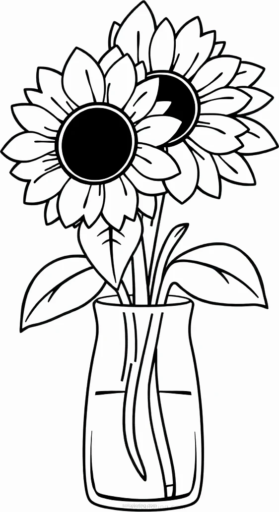 Sunflowers in Vase coloring page for kids