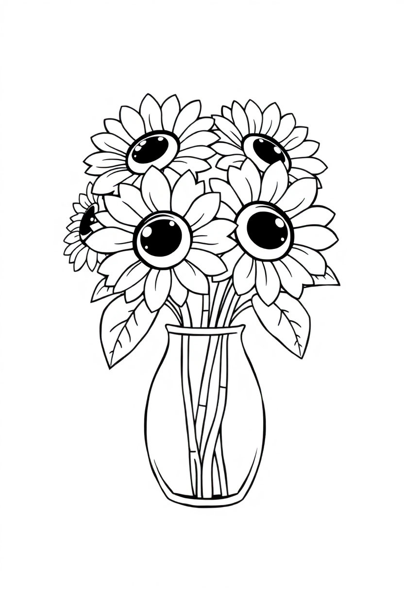 Sunflowers in Vase coloring page, free printable