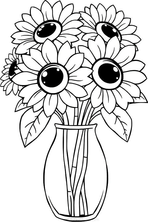 Sunflowers in Vase coloring page for kids