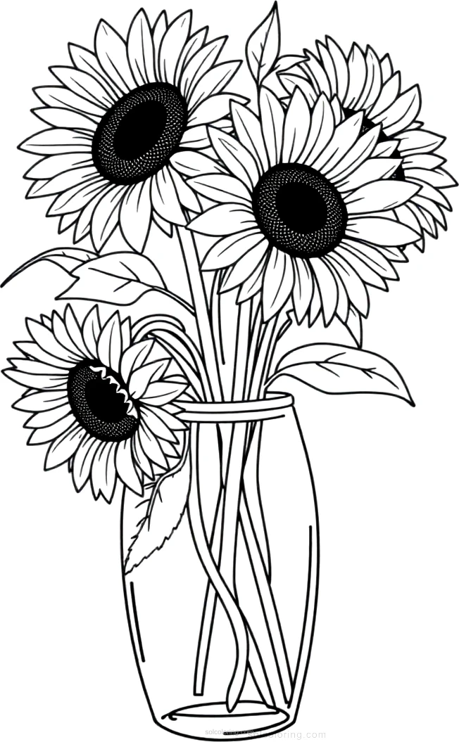 Sunflowers in Vase coloring page for kids
