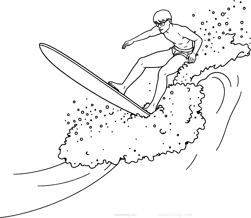 Surfing Athlete on Wave coloring page for kids