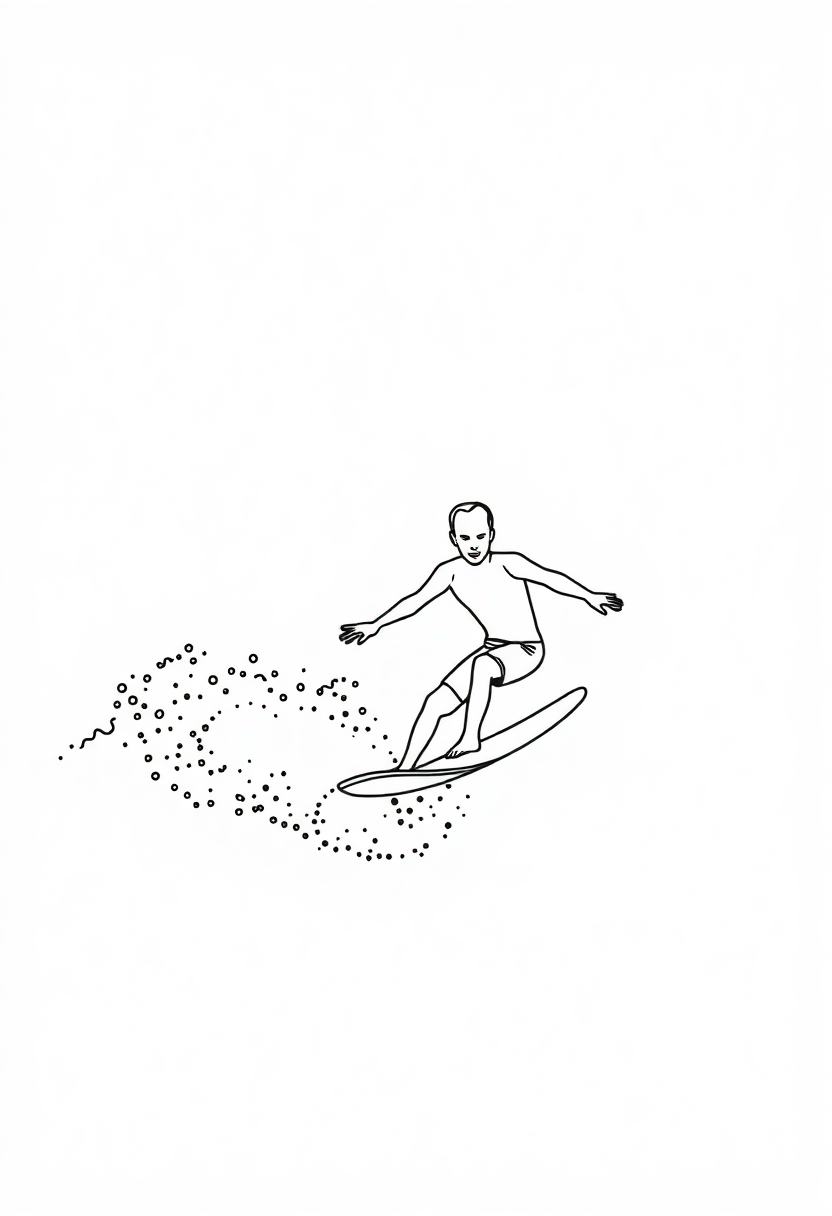 Surfing Athlete on Wave coloring page, free printable