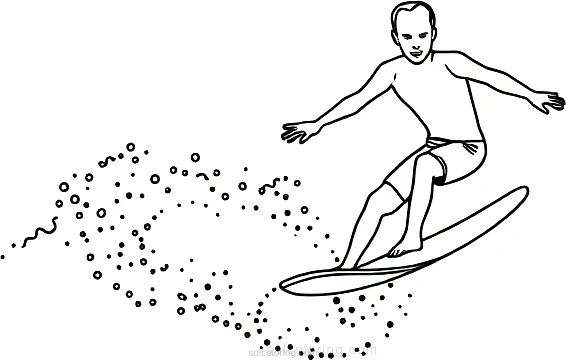 Surfing Athlete on Wave coloring page for kids