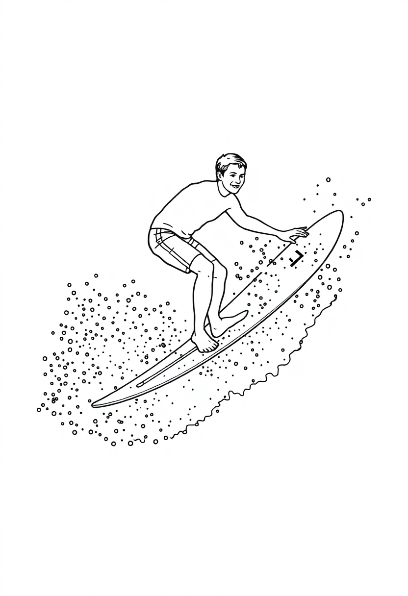Surfing Athlete on Wave coloring page, free printable
