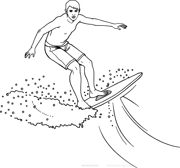 Surfing Athlete On Wave coloring pages