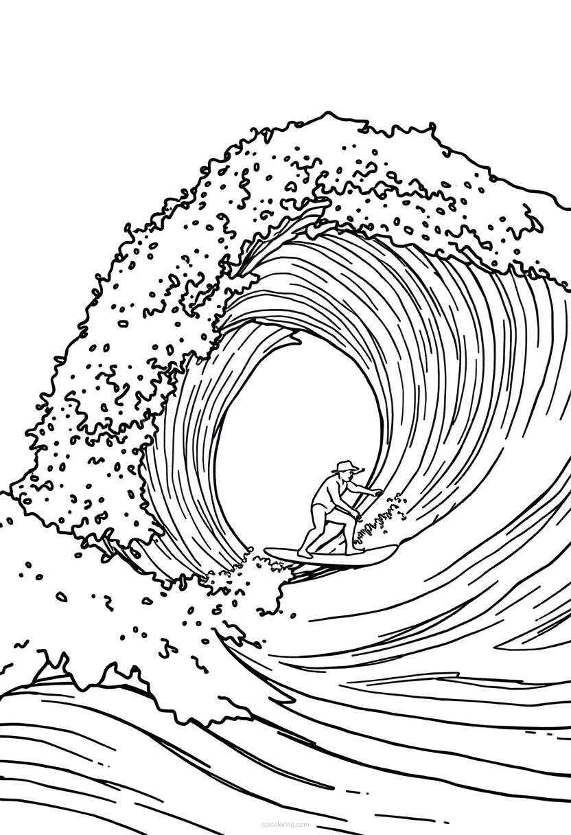 Surfing Big Waves coloring page for kids