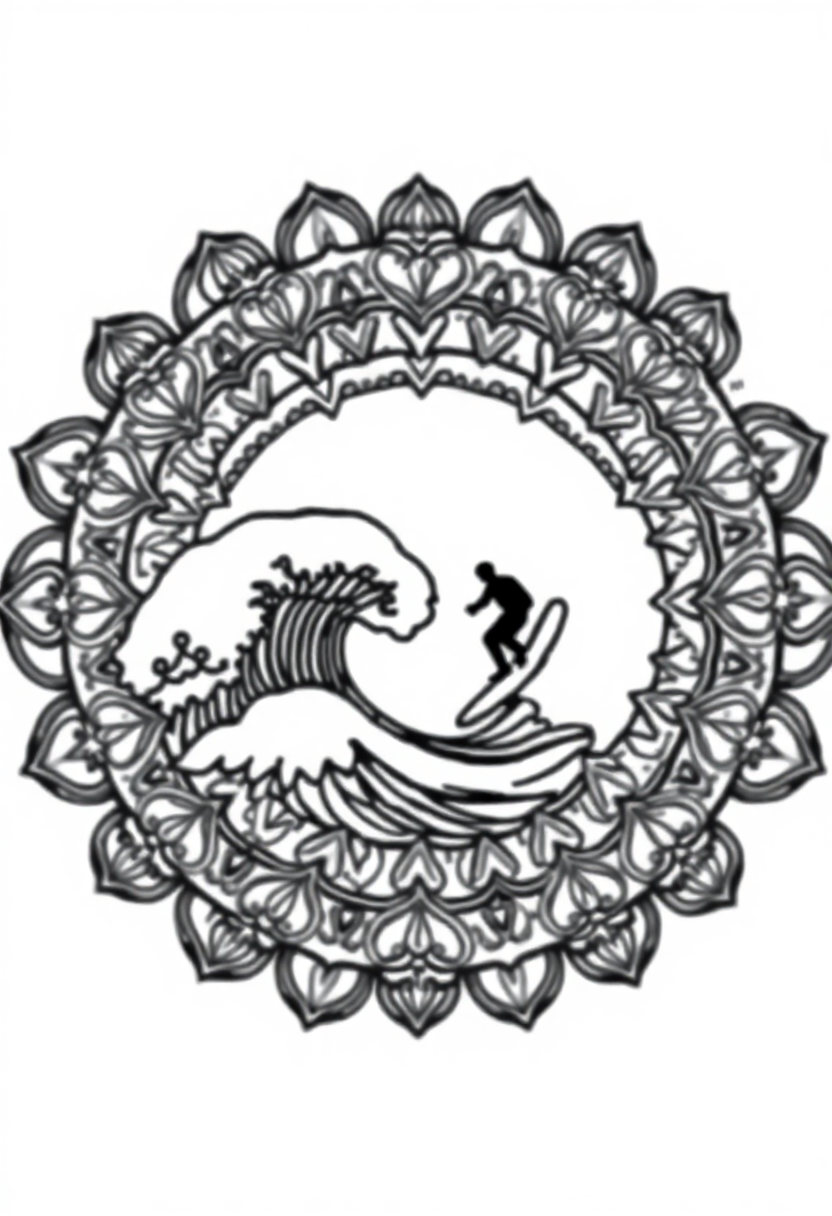 Surfing Big Waves coloring page, free printable
