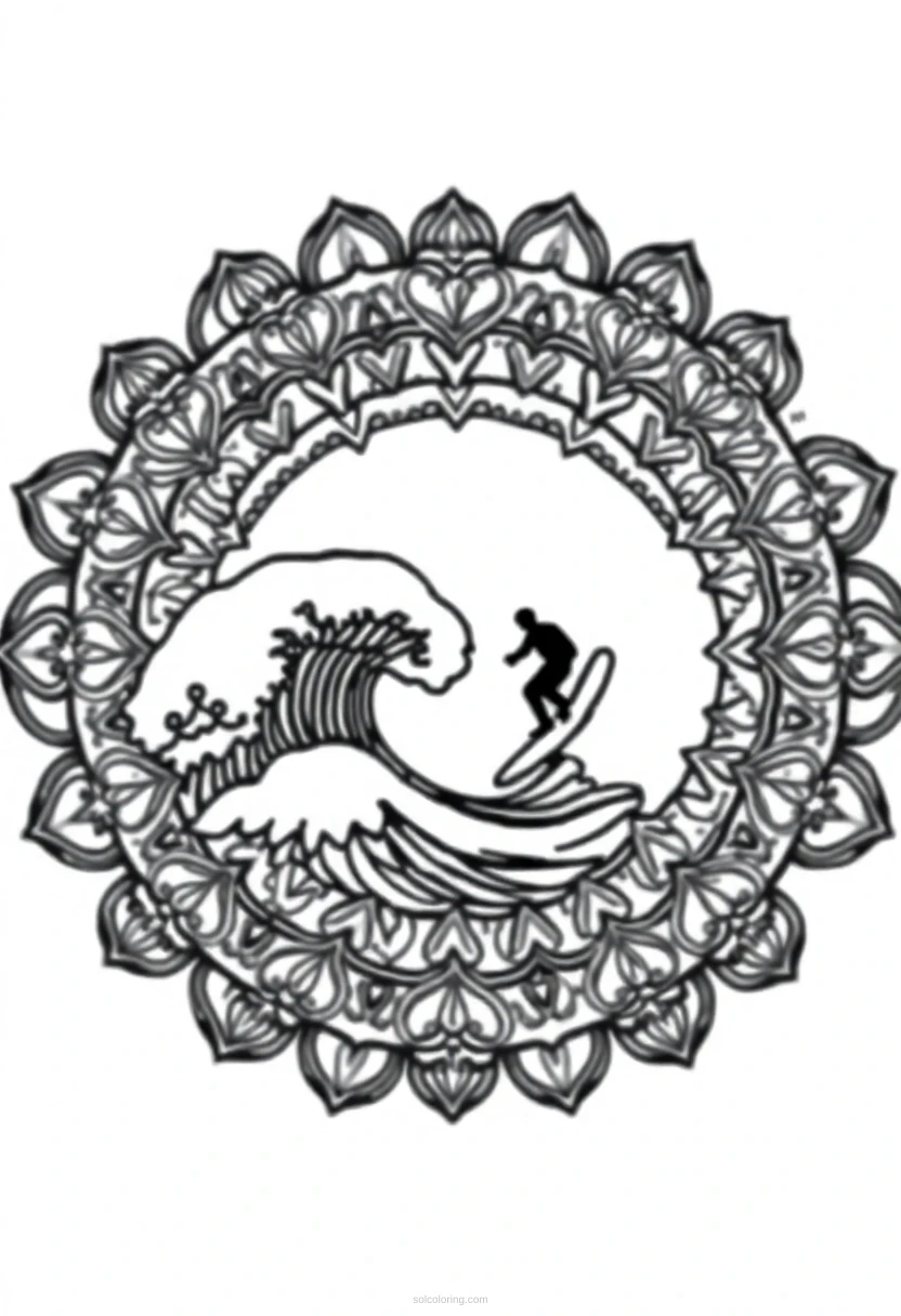 Surfing Big Waves coloring page for kids