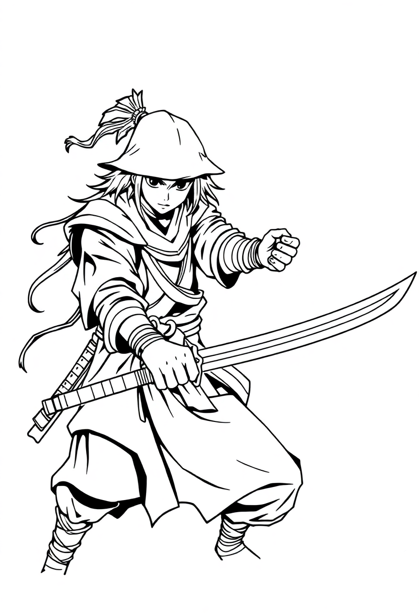 Sword-Wielding Warrior coloring page, free printable