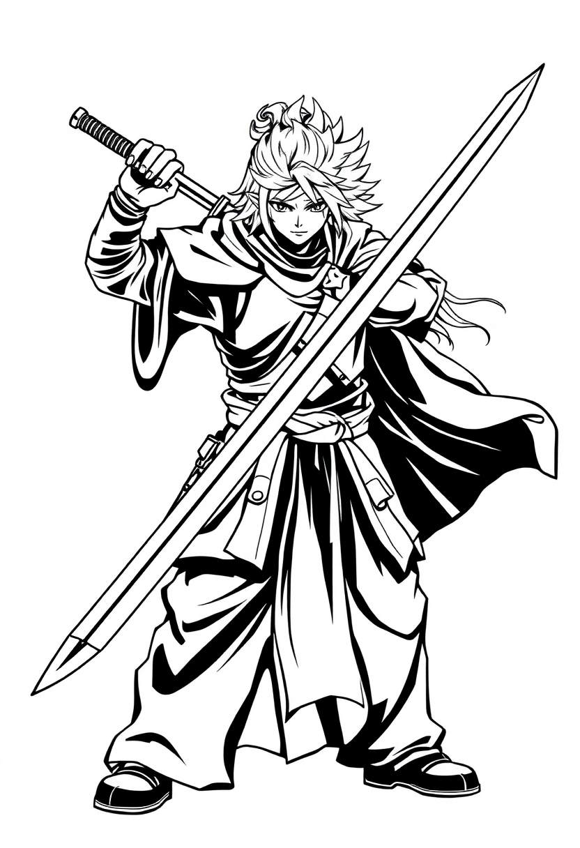 Sword-Wielding Warrior coloring page, free printable