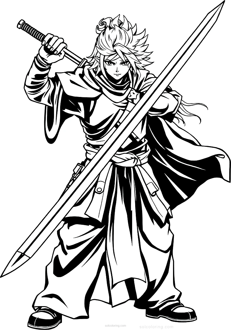 Sword-Wielding Warrior coloring page for kids
