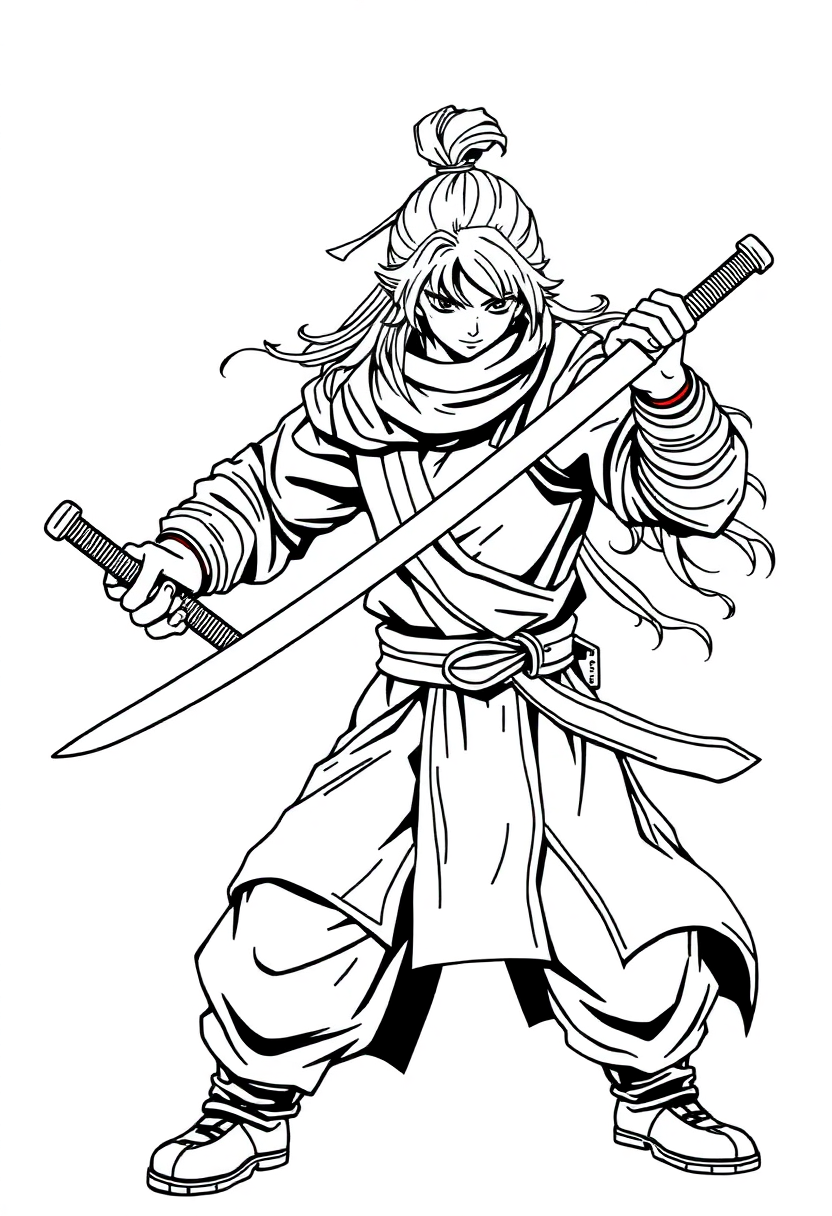 Sword-Wielding Warrior coloring page, free printable