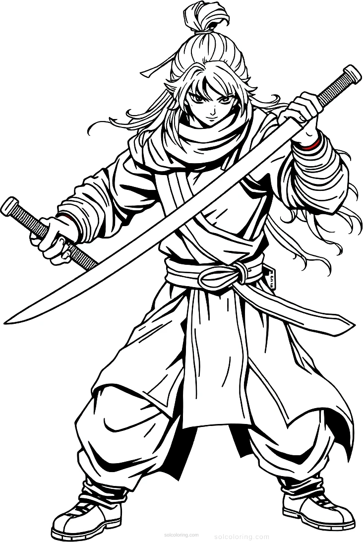 Sword-Wielding Warrior coloring page for kids
