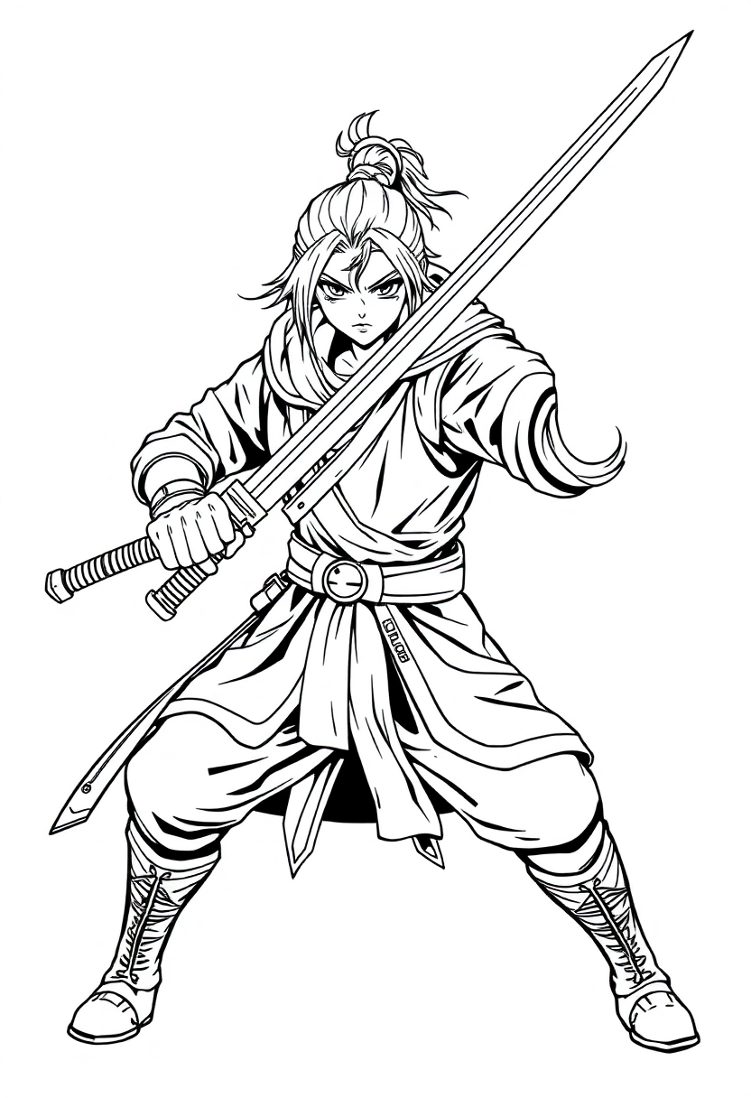 Sword-Wielding Warrior coloring page, free printable