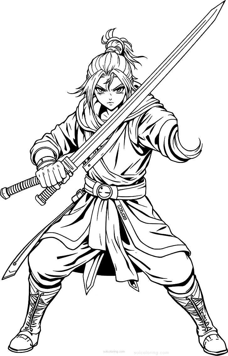 Sword-Wielding Warrior coloring page for kids