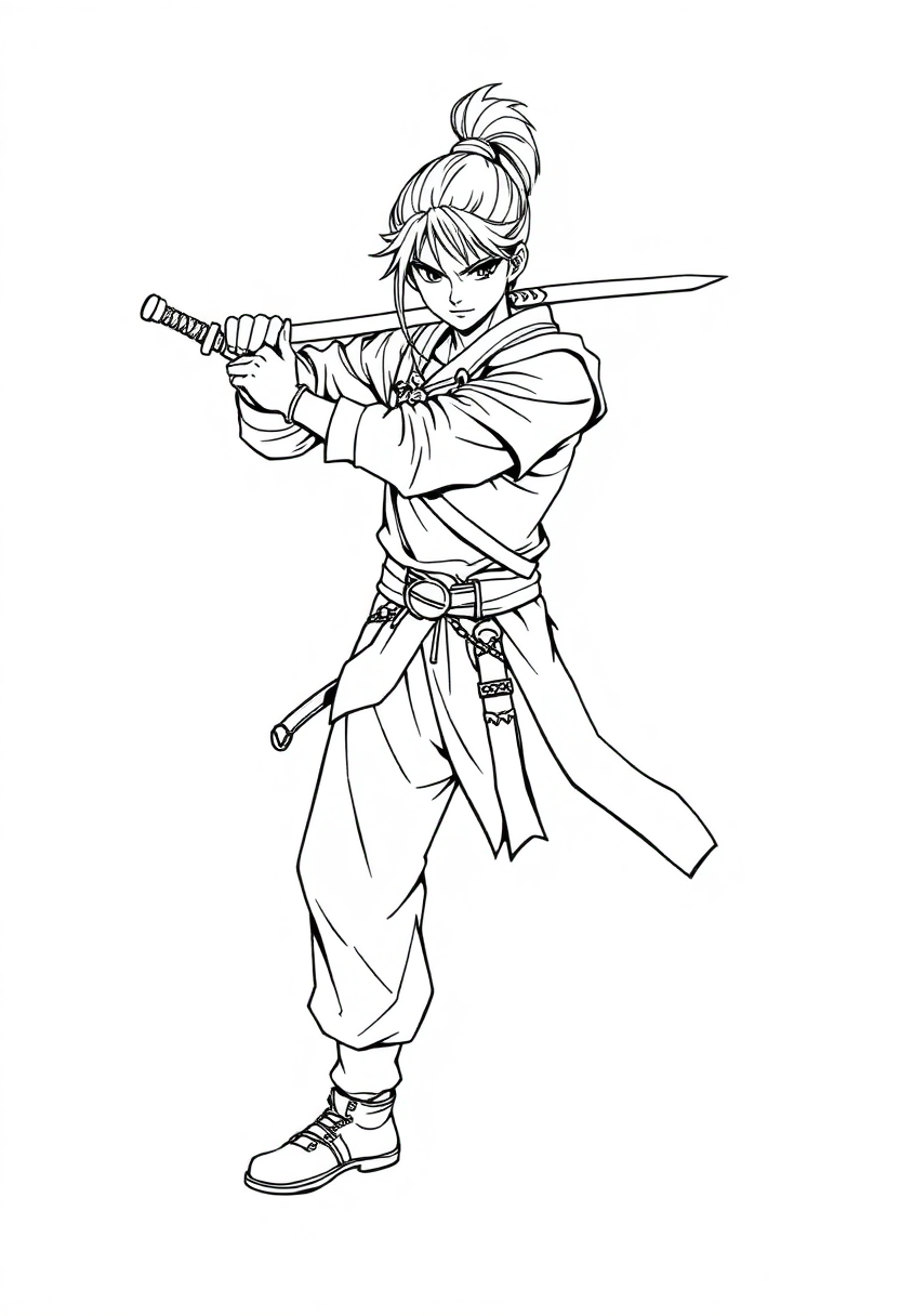 Sword-Wielding Warrior coloring page, free printable