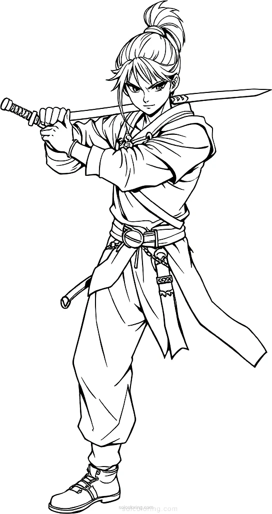 Sword-Wielding Warrior coloring page for kids