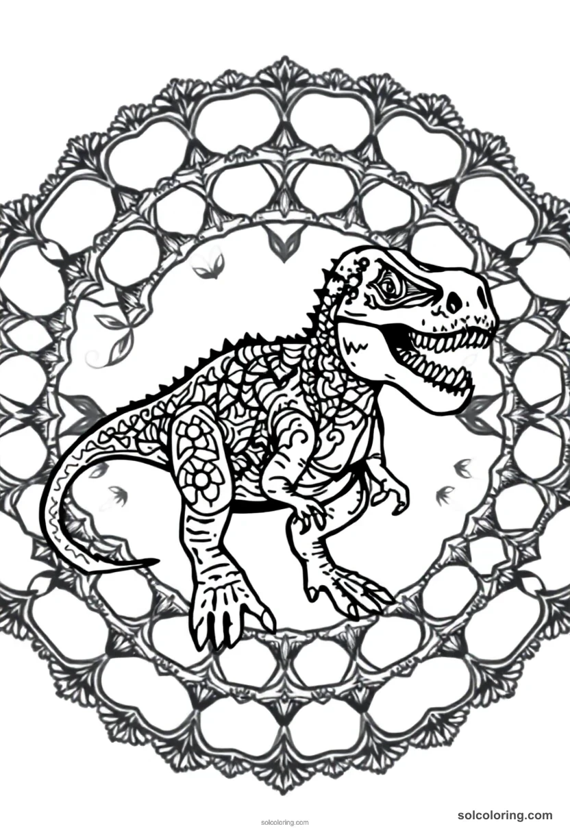 Mandala T-Rex mandala coloring page for kids