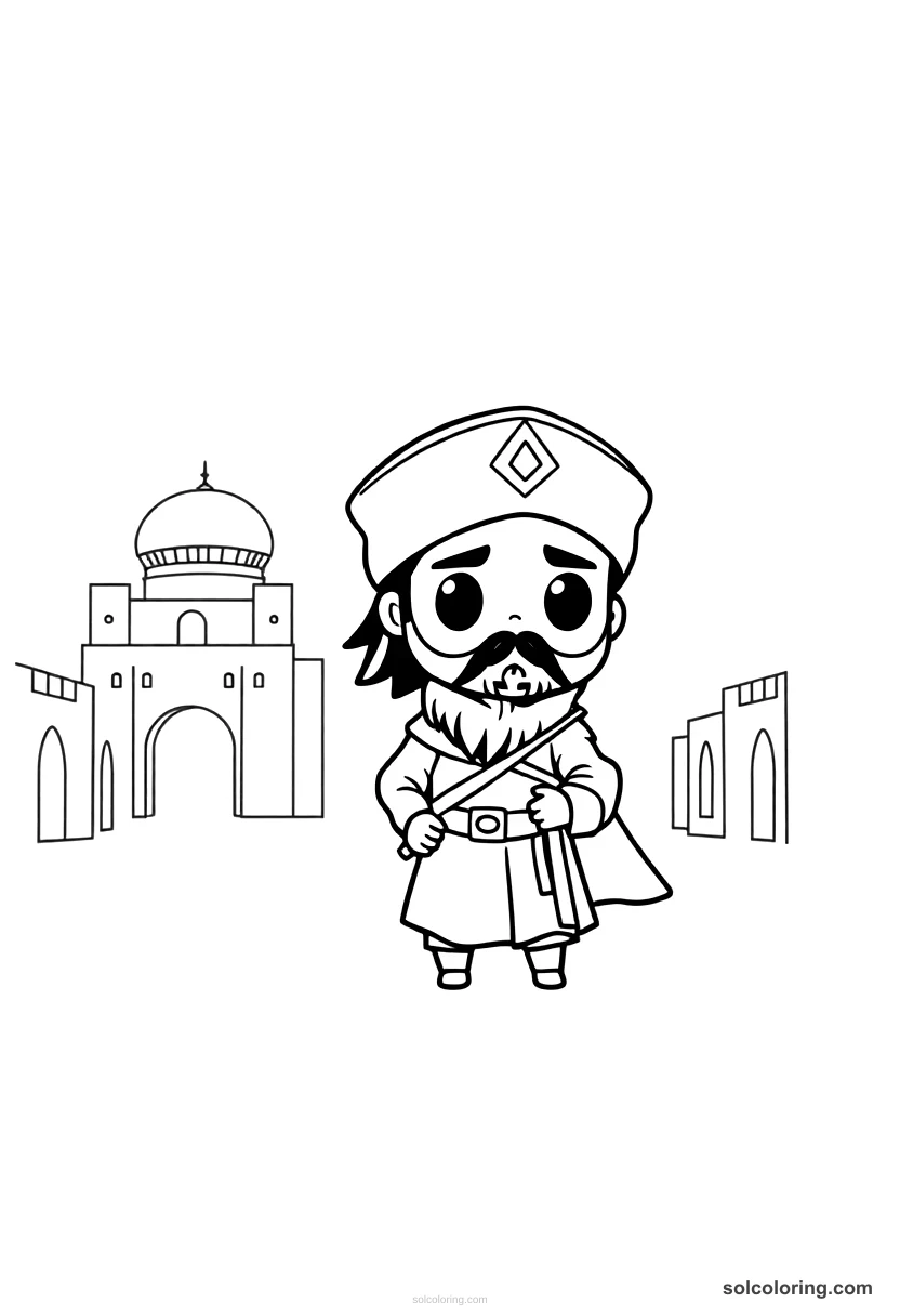 Chibi Tamerlane Entering Samarkand chibi coloring page for kids