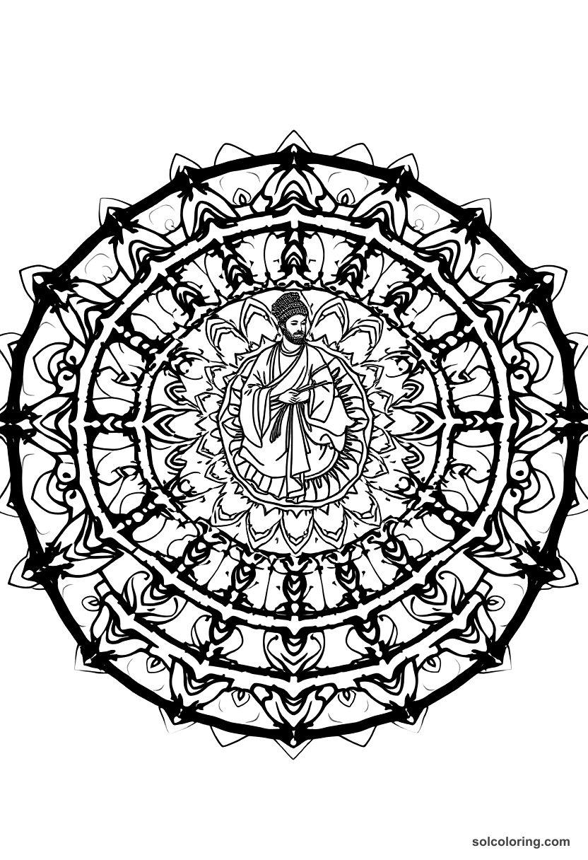 Mandala Tamerlane Entering Samarkand coloring page, free printable mandala style