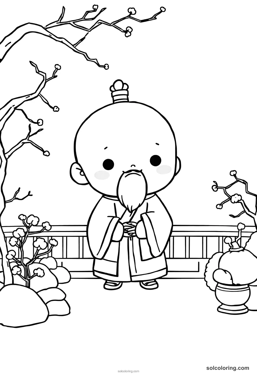 Chibi Tang Dynasty Poet's Garden chibi coloring page for kids