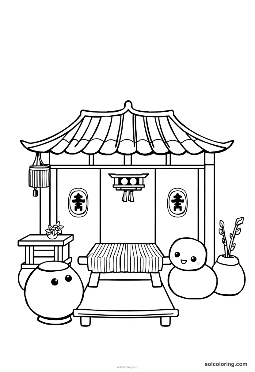 Cute Cartoon Tang Silk Weaving Workshop cute cartoon coloring page for kids