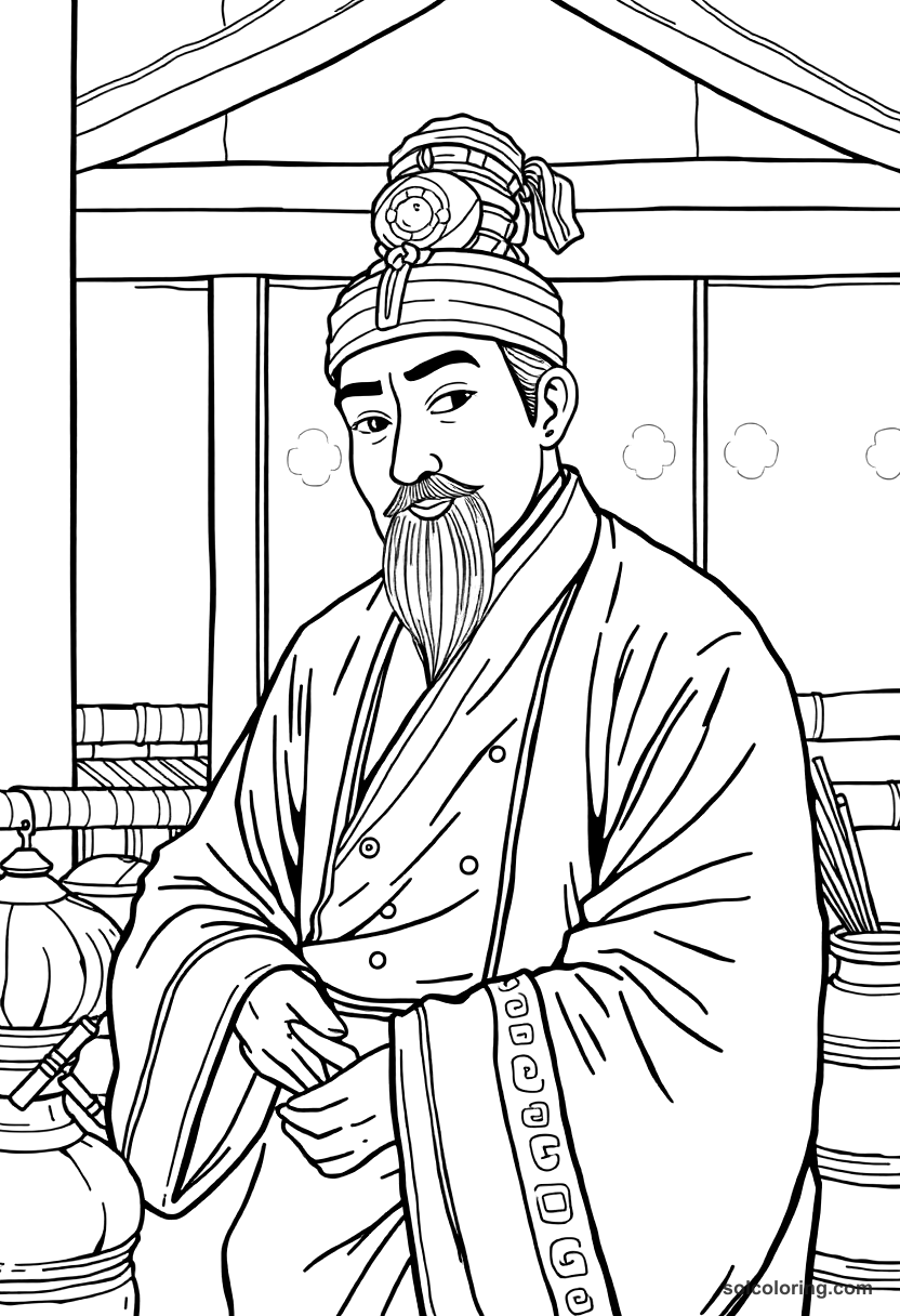 Tang Silk Weaving Workshop coloring page, free printable detailed style